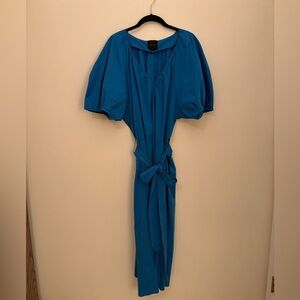 Alex Marie Vibrant Blue Midi Dress with Puff Sleeves